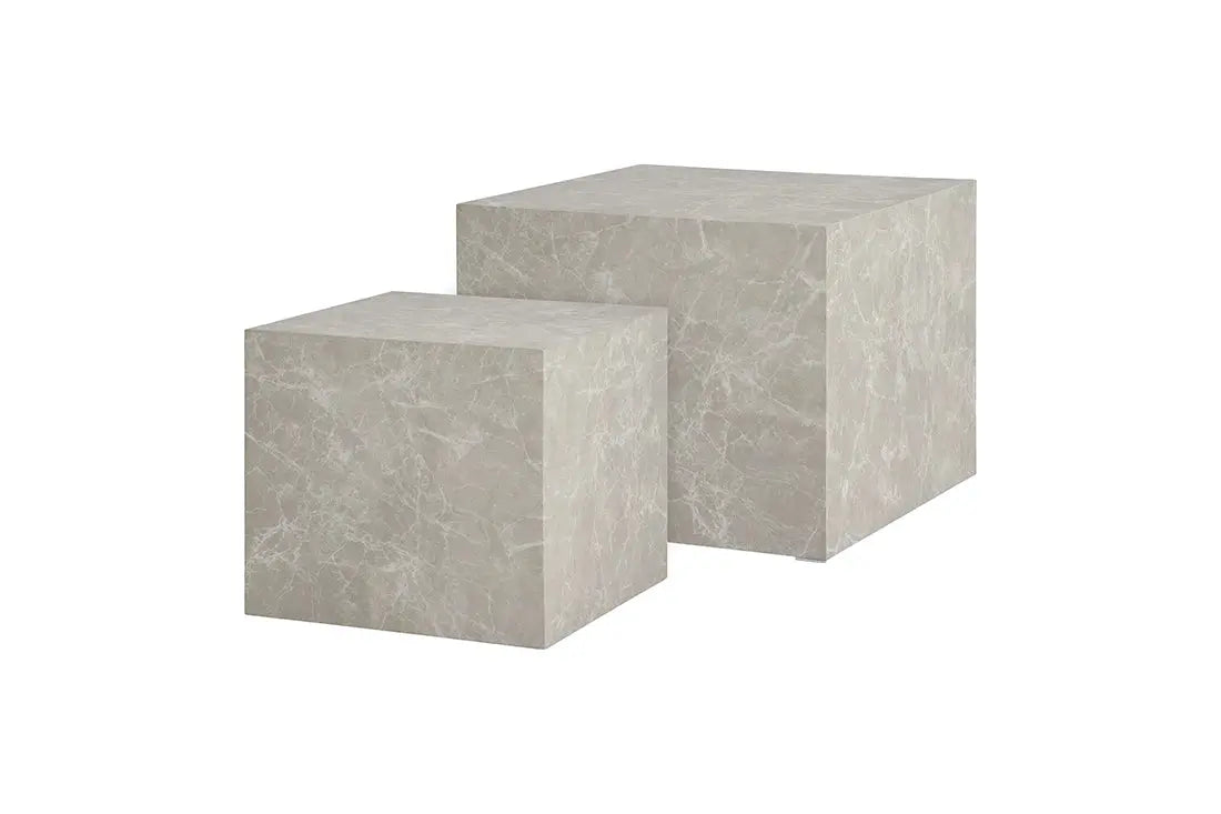 Table Basse Gigogne en Effet Marbre Beige PRAGUE - H : 36/40cm HOUSE NORDIC