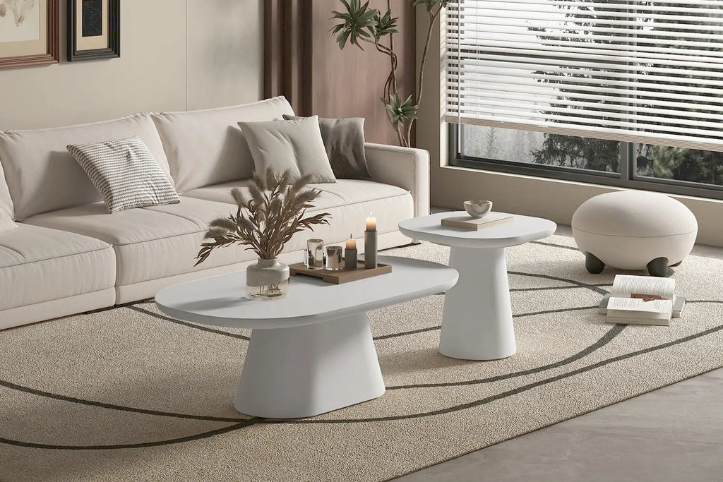 Table Basse Ovale Effet Ciment Ecru TAVINA - 120 cm ROUSSEAU