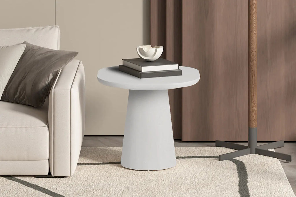 Table Basse Ovale Effet Ciment Ecru TAVINA - 55 cm ROUSSEAU