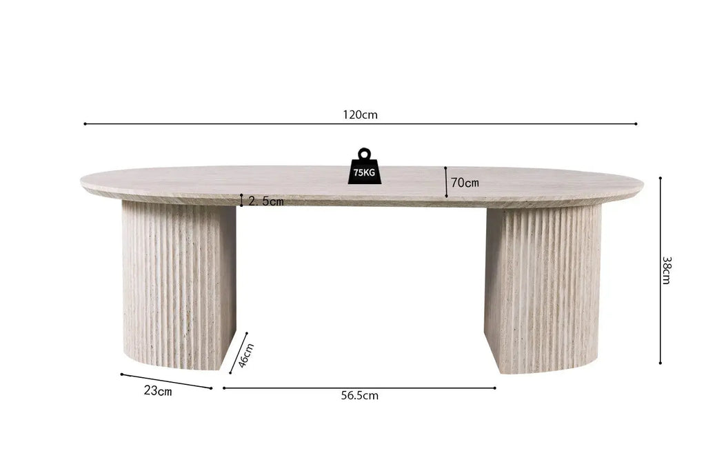 Table basse ovale LYANE effet travertin beige - 120 cm - ROUSSEAU chez TIKAYLA
