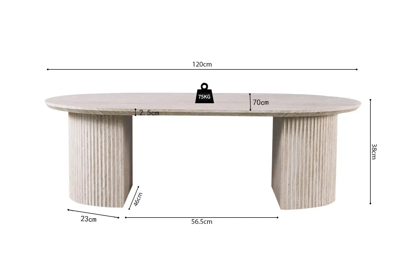 Table basse ovale LYANE effet travertin beige - 120 cm - ROUSSEAU chez TIKAYLA