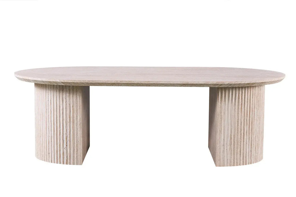 Table basse ovale LYANE effet travertin beige - 120 cm - ROUSSEAU chez TIKAYLA