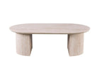 Table basse ovale LYANE effet travertin beige - 120 cm - ROUSSEAU chez TIKAYLA
