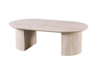 Table basse ovale LYANE effet travertin beige - 120 cm - ROUSSEAU chez TIKAYLA