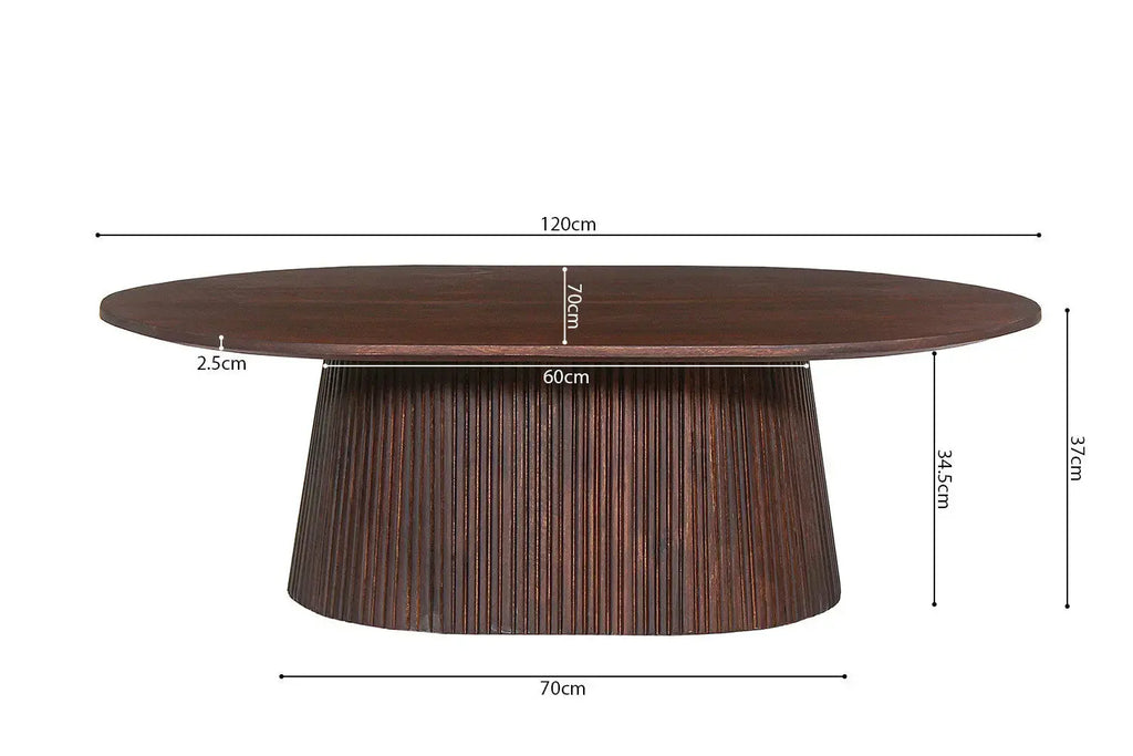 Table basse ovale MAYGA en manguier brun foncé - 120 cm - ROUSSEAU chez TIKAYLA