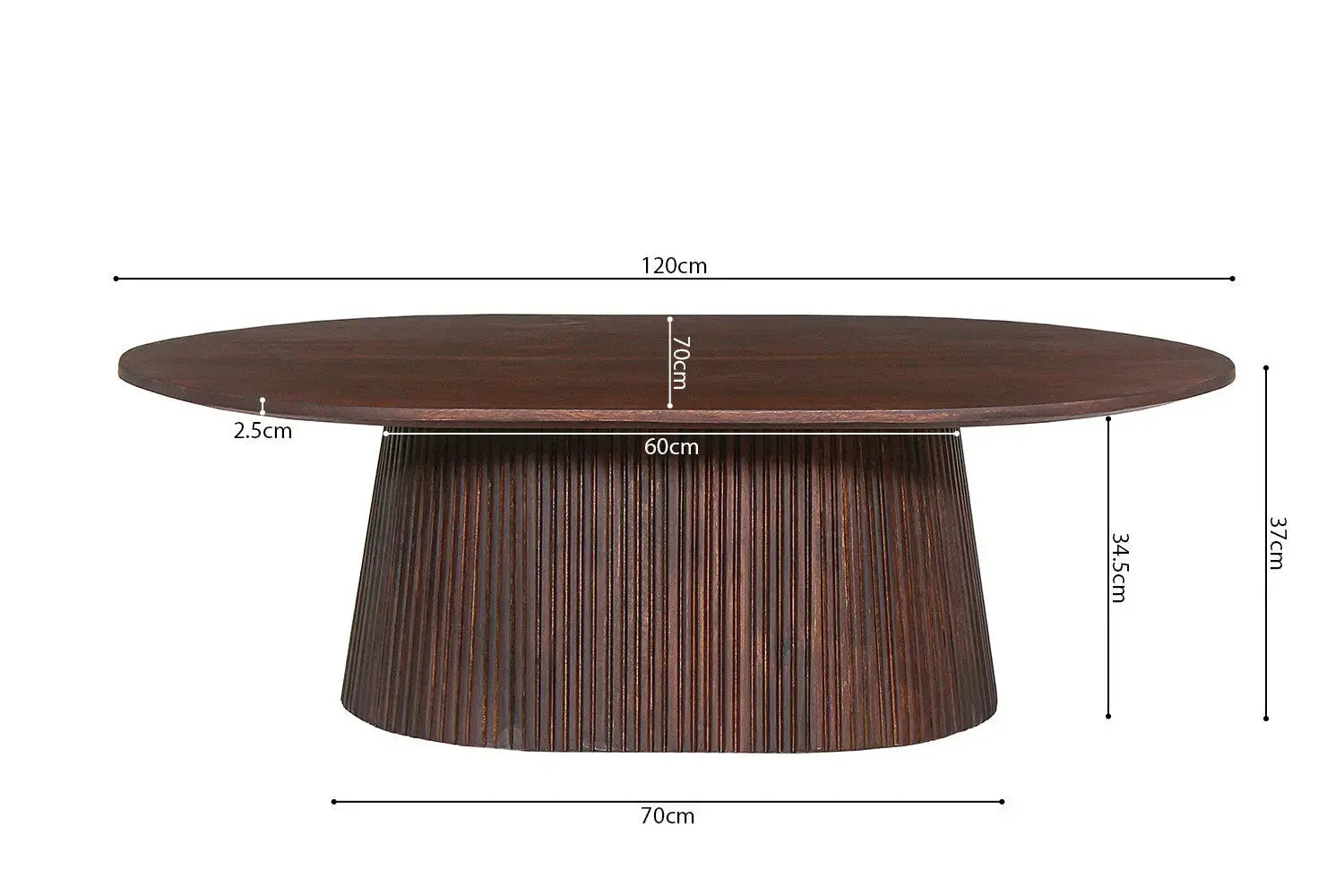 Table basse ovale MAYGA en manguier brun foncé - 120 cm - ROUSSEAU chez TIKAYLA
