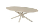 Table basse ovale NOAH 130 x 70 cm, plateau pierre frittée beige et piètement métal en croix