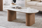 Table basse ovale AVORA en pierre brillante beige - 120 x 60 cm | TIKAYLA