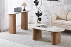Table basse ovale AVORA en pierre brillante beige - 120 x 60 cm | TIKAYLA