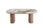 Table basse ovale AVORA en pierre brillante beige - 120 x 60 cm | TIKAYLA