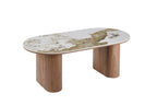 Table basse ovale AVORA en pierre brillante beige - 120 x 60 cm | TIKAYLA