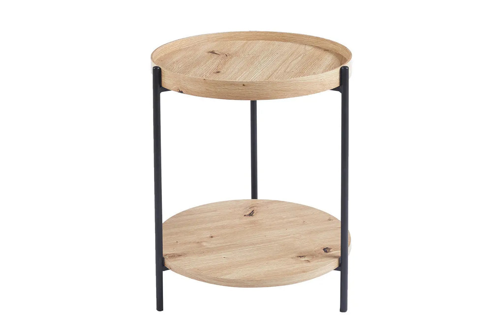 Table Basse Ronde Effet Chêne Vieilli DALYNA avec des pieds en acier noir - 45 cm ROUSSEAU