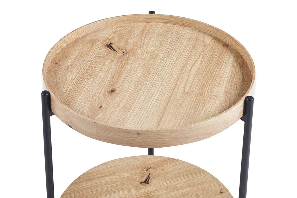 Table Basse Ronde Effet Chêne Vieilli DALYNA avec des pieds en acier noir - 45 cm ROUSSEAU