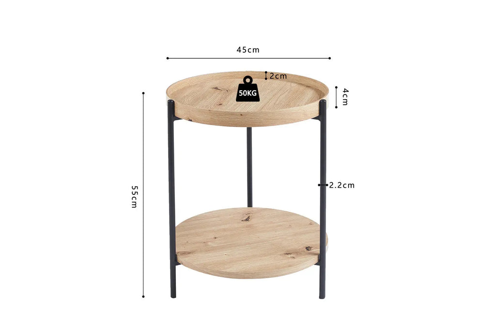 Table Basse Ronde Effet Chêne Vieilli DALYNA avec des pieds en acier noir - 45 cm ROUSSEAU