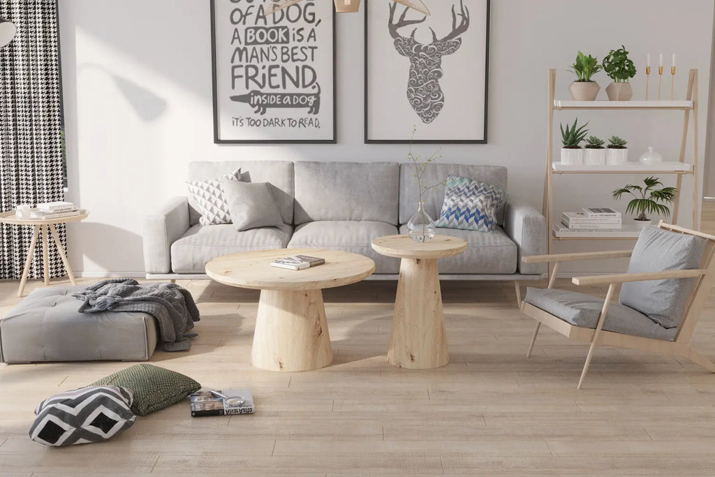 Table Basse Ronde Effet Chêne Vieilli LUKA - 45 cm ROUSSEAU