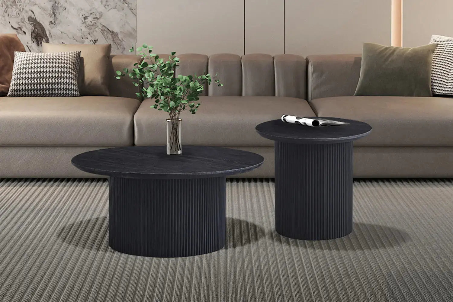 Table basse ronde LYANE effet brun foncé, 50 cm - TIKAYLA