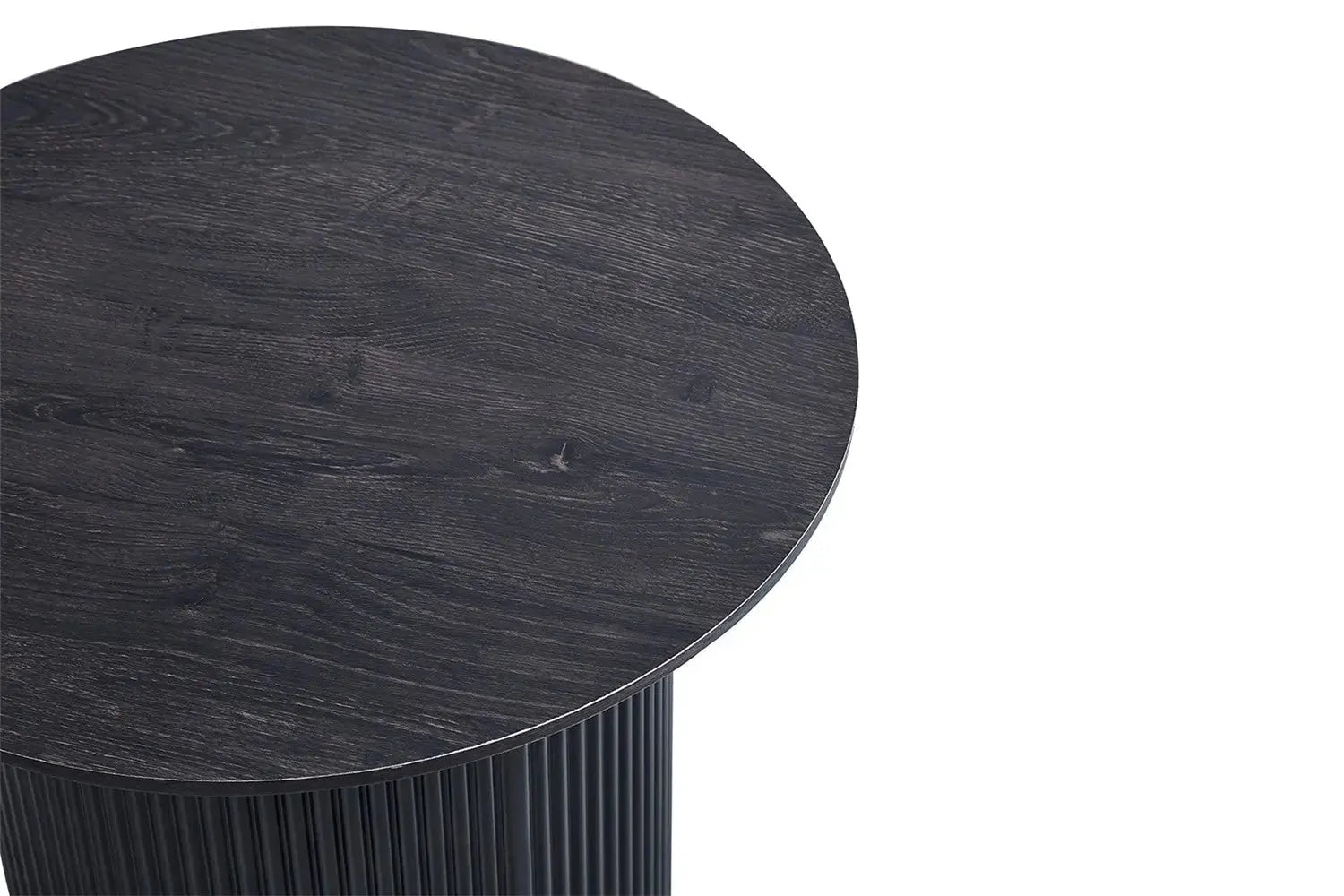 Table basse ronde LYANE effet brun foncé, détail plateau - TIKAYLA