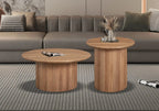 Table basse ronde LYANE effet chêne vieilli, vue de dessus - TIKAYLA