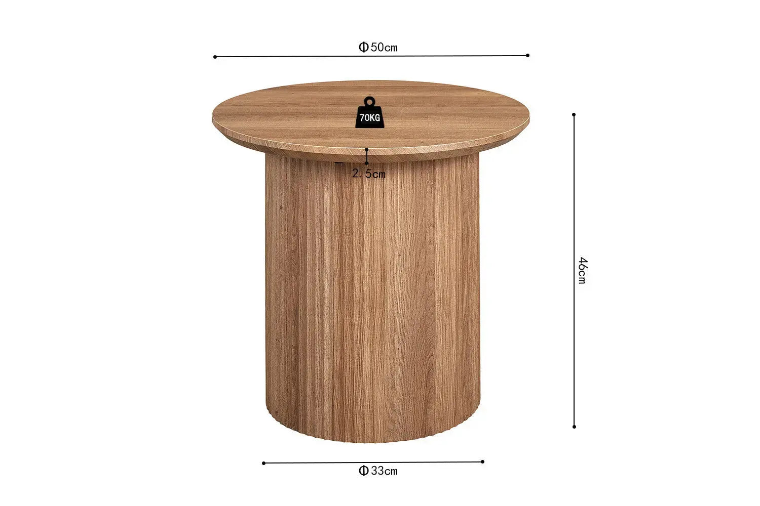 Table basse ronde LYANE effet chêne vieilli, piètement - TIKAYLA