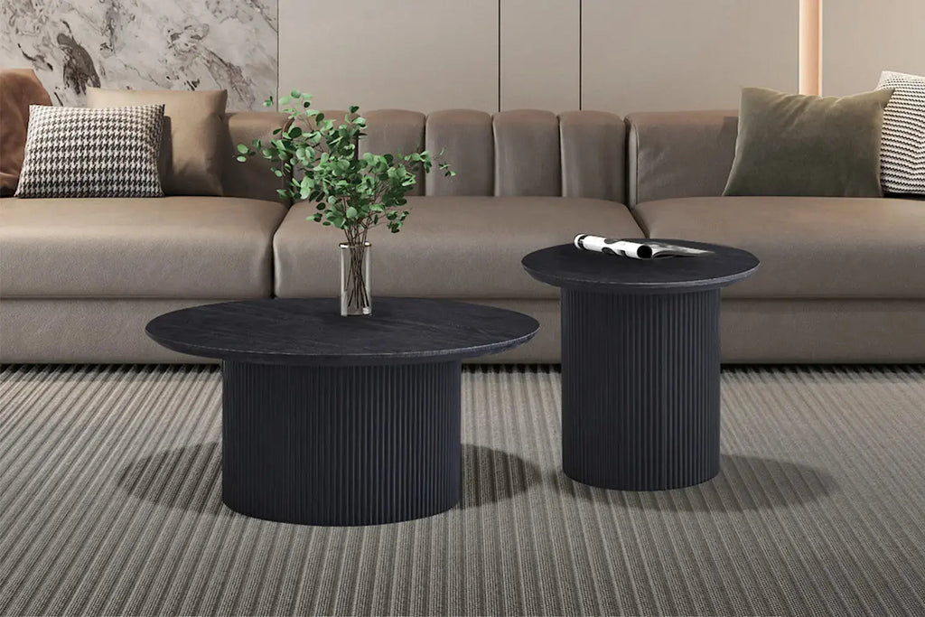 Table basse ronde LYANE effet brun foncé, 80 cm vue de dessus - TIKAYLA