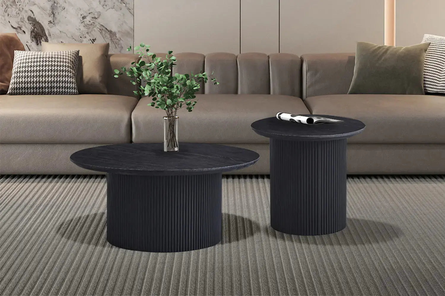 Table basse ronde LYANE effet brun foncé, 80 cm vue de dessus - TIKAYLA