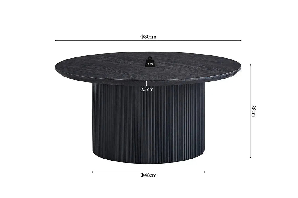 Table basse ronde LYANE effet brun foncé, 80 cm ambiance - TIKAYLA