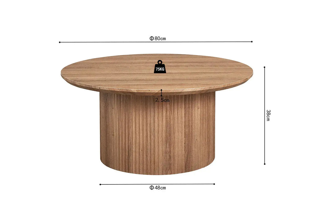 Table basse ronde LYANE effet chêne vieilli, 80 cm piètement - TIKAYLA