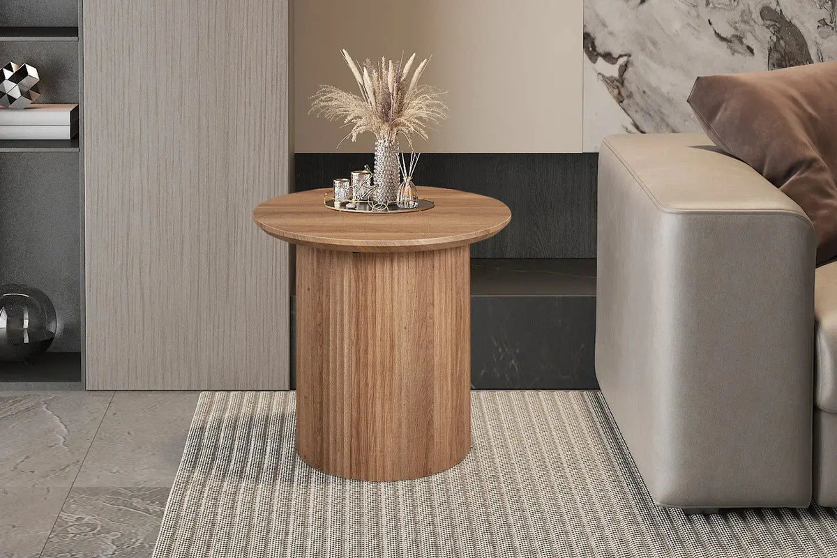 Table basse ronde LYANE effet chêne vieilli, 50 cm - TIKAYLA