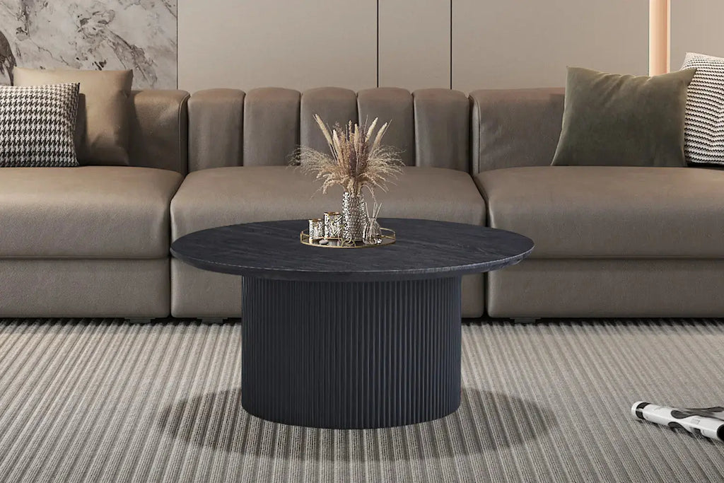 Table basse ronde LYANE effet brun foncé, 80 cm - TIKAYLA