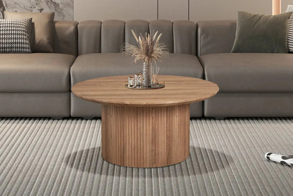 Table basse ronde LYANE effet chêne vieilli, 80 cm - TIKAYLA