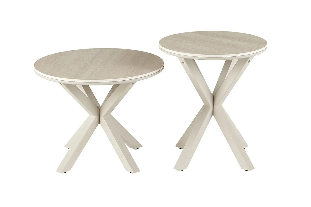 Les deux tables rondes NOAH côte à côte, Ø 60 et Ø 50 cm