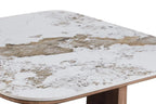 Table basse AVORA avec 4 poufs en tissu, plateau pierre brillante - 80 x 80 cm | TIKAYLA