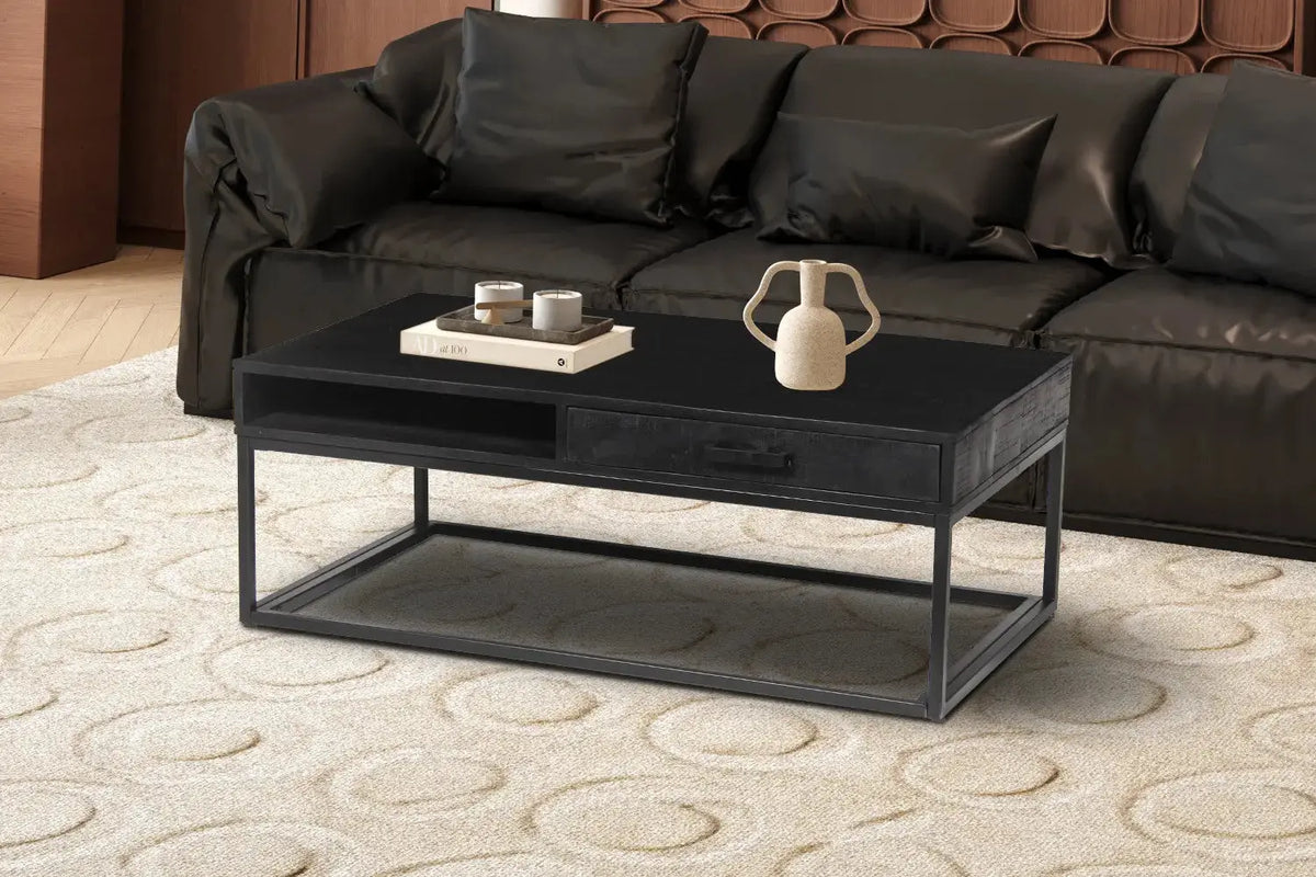 Table basse de salon avec tiroir AYORA noir - 110 cm - ROUSSEAU chez TIKAYLA