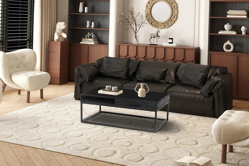 Table basse de salon avec tiroir AYORA noir - 110 cm - ROUSSEAU chez TIKAYLA