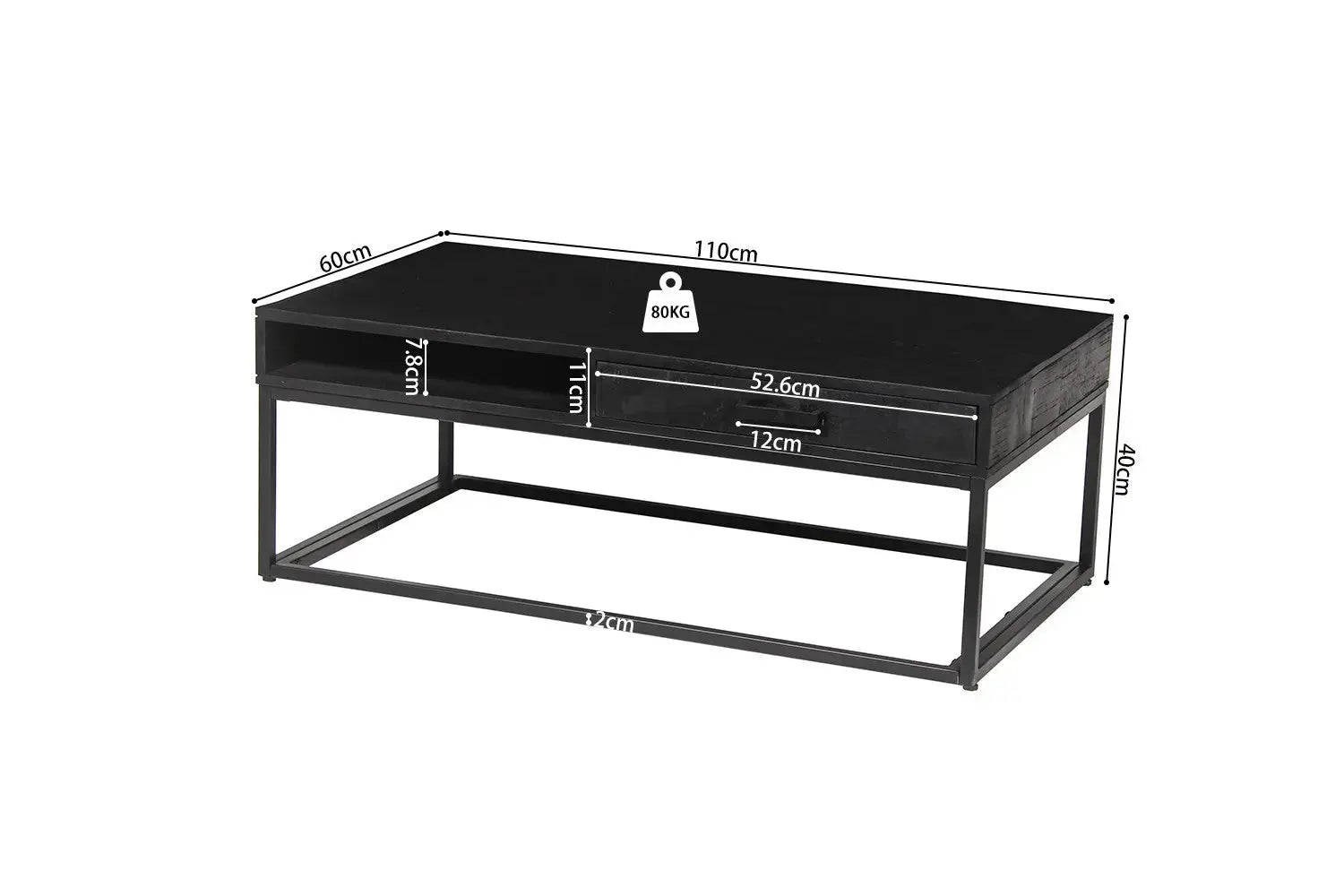 Table basse de salon avec tiroir AYORA noir - 110 cm - ROUSSEAU chez TIKAYLA