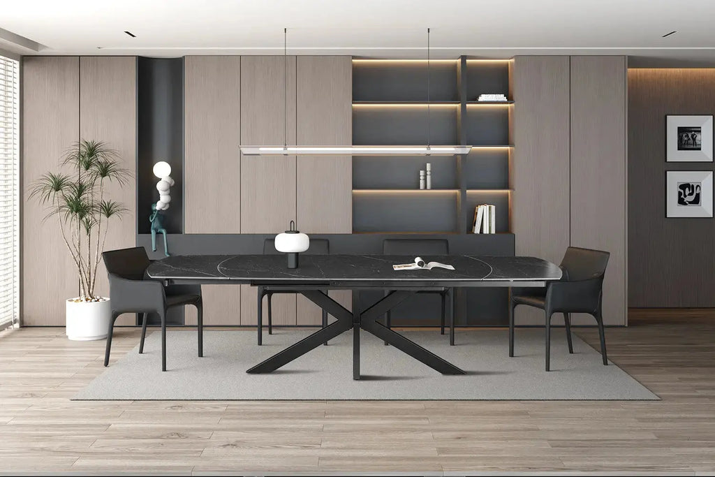 Table extensible ARYA ovale danoise pierre noir - 160 à 240 cm - ROUSSEAU chez TIKAYLA