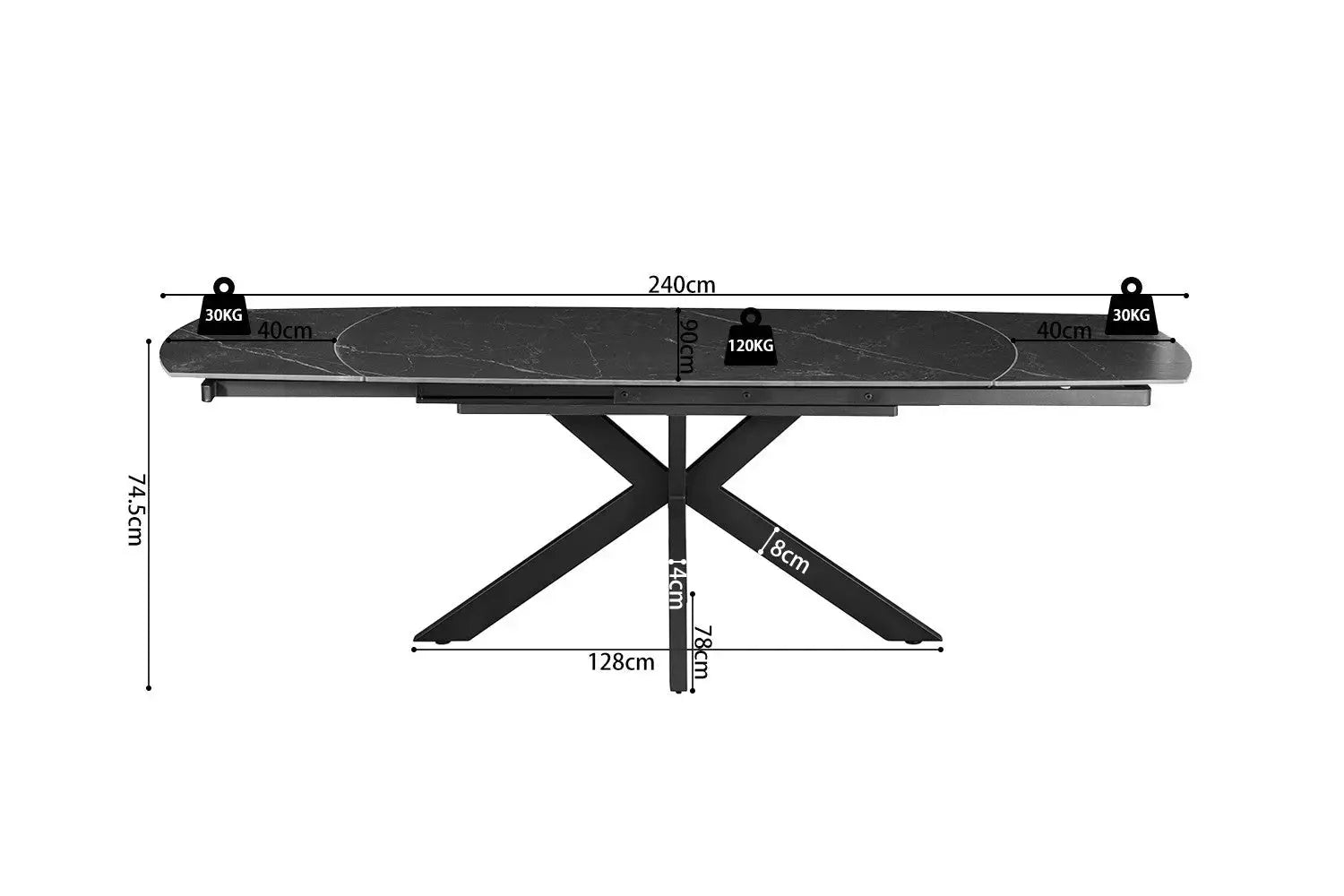Table extensible ARYA ovale danoise pierre noir - 160 à 240 cm - ROUSSEAU chez TIKAYLA