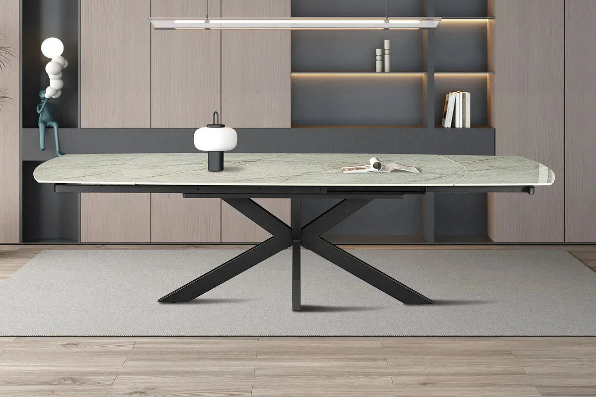 Table extensible ARYA ovale danoise pierre beige brillant - 160 à 240 cm - ROUSSEAU chez TIKAYLA