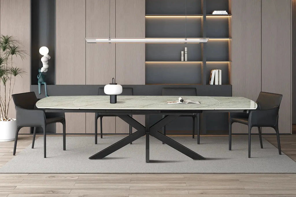 Table extensible ARYA ovale danoise pierre beige brillant - 160 à 240 cm - ROUSSEAU chez TIKAYLA