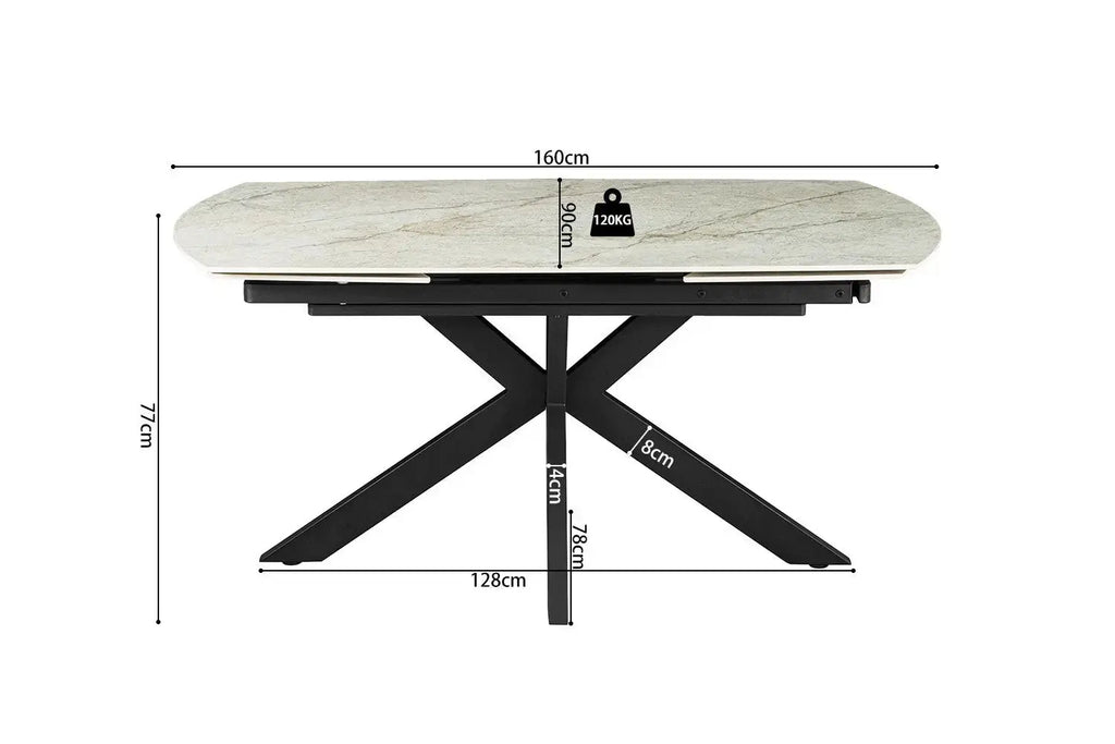 Table extensible ARYA ovale danoise pierre beige brillant - 160 à 240 cm - ROUSSEAU chez TIKAYLA
