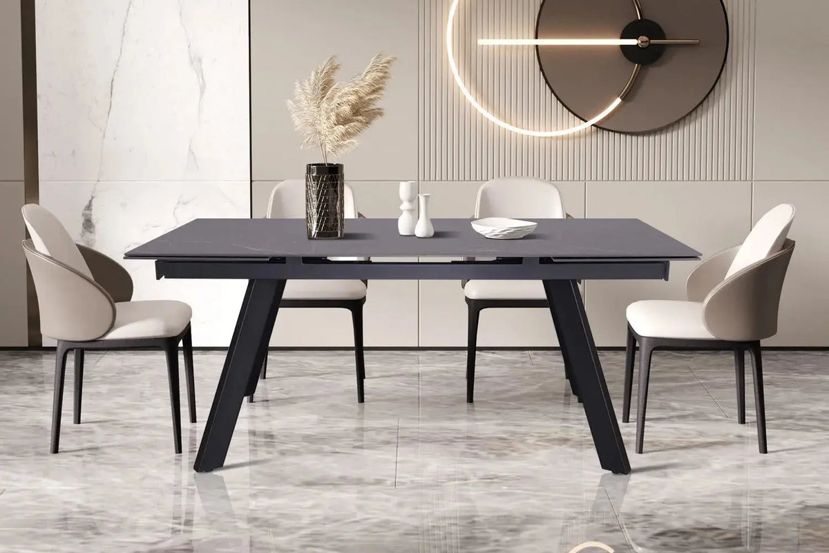 Table extensible rectangulaire en pierre HIRA Noir - 160 à 240 cm - ROUSSEAU chez TIKAYLA