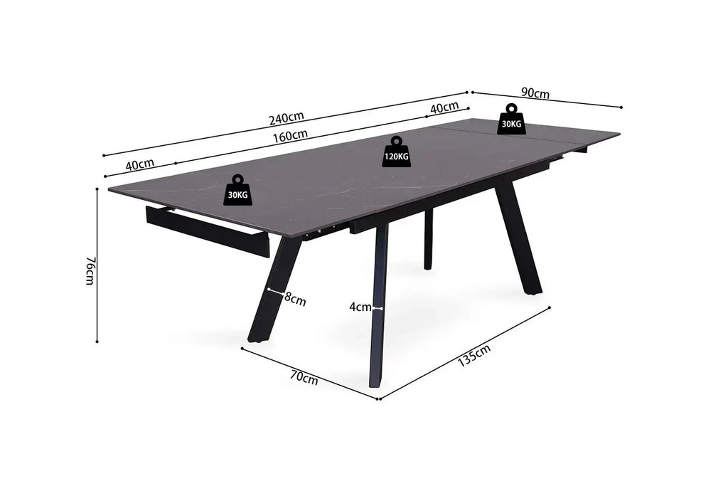 Table extensible rectangulaire en pierre HIRA Noir - 160 à 240 cm - ROUSSEAU chez TIKAYLA