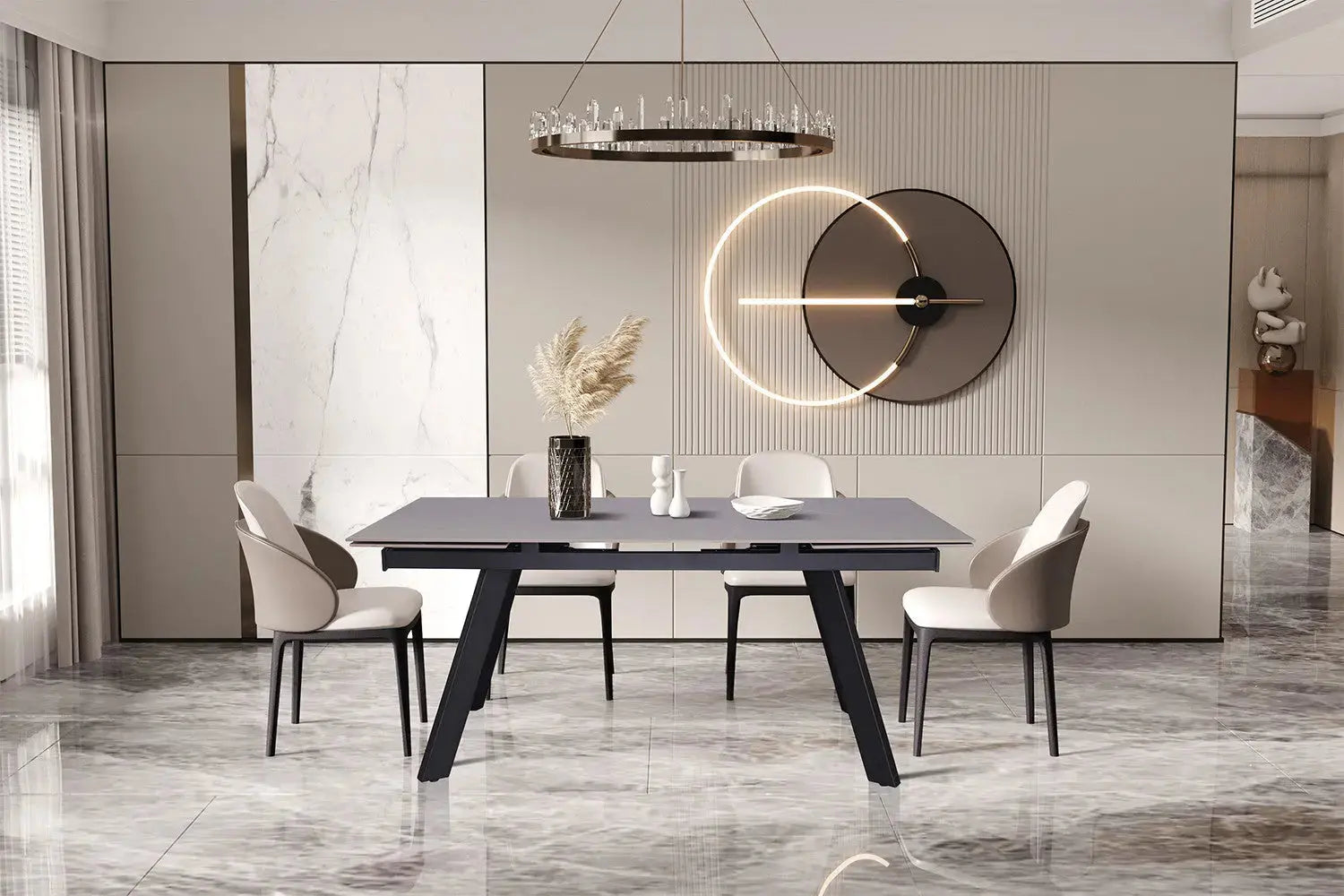 Table extensible rectangulaire en pierre HIRA Gris - 160 à 240 cm - ROUSSEAU chez TIKAYLA