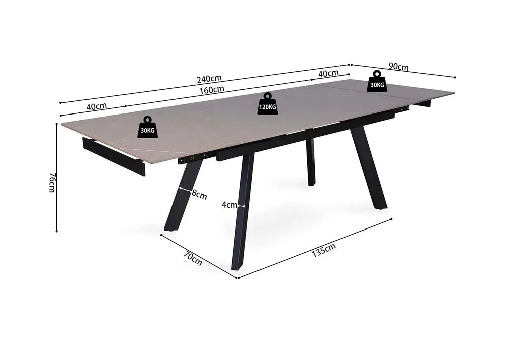 Table extensible rectangulaire en pierre HIRA Gris - 160 à 240 cm - ROUSSEAU chez TIKAYLA