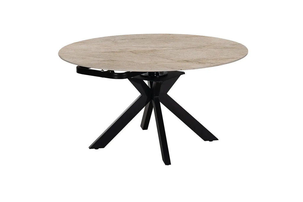 Table extensible ronde ATHENYA en pierre Shakespear Beige, ouverte en rond de 140 cm