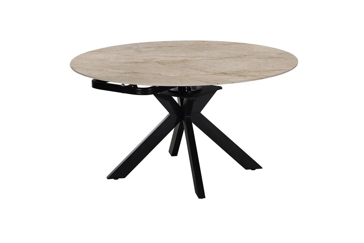 Table extensible ronde ATHENYA en pierre Shakespear Beige, ouverte en rond de 140 cm