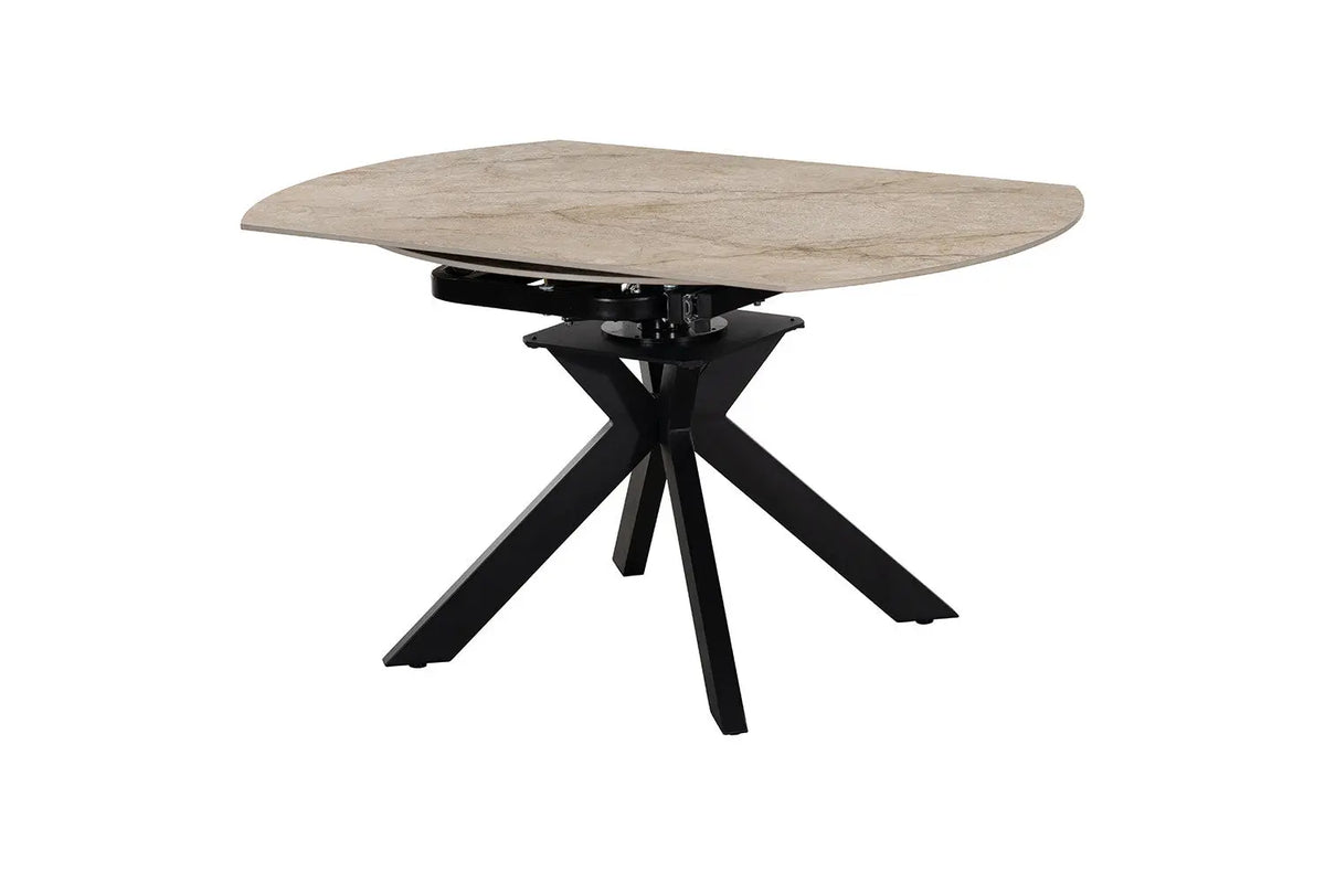 Table extensible ronde ATHENYA en pierre Shakespear Beige, fermée en 140 x 90 cm