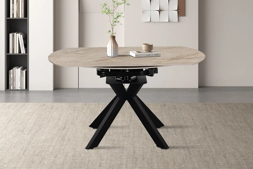 Table ATHENYA en pierre Shakespear Beige fermée — en situation