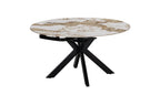 Table extensible ronde ATHENYA en pierre Pandora Brun doré, ouverte en rond de 140 cm