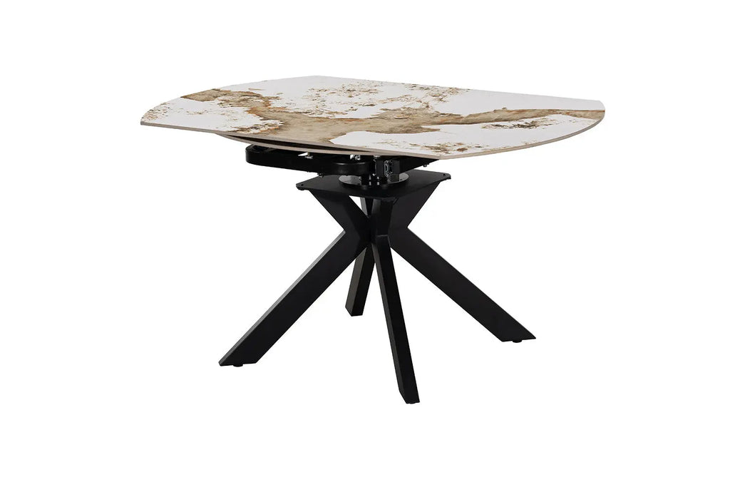 Table extensible ronde ATHENYA en pierre Pandora Brun doré, fermée en 140 x 90 cm